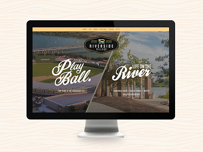 Riverside Village Website baseball landing page lifestyle logo mockup river website