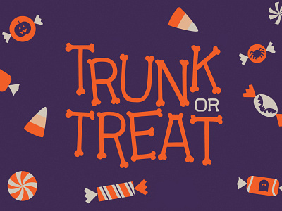 Trunk Or Treat bat bones candy candycorn ghost halloween illustraion jack o lantern lettering spider spooky treat trunk typogaphy