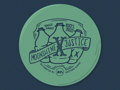 Moonshine X Justice another round badge charlotte design disc disc golf illustration justice letters lockup mooshine stamped type vector