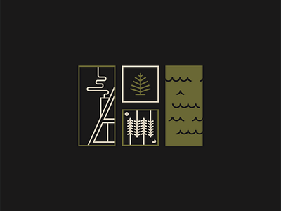 Nature Triptych 01 (Weekend at the Lake) badge cabin frame icon illustration line nature trees woods