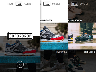 Sneaker news/curation app app asics copordrop ios iphone minimal reebok sneakers ui