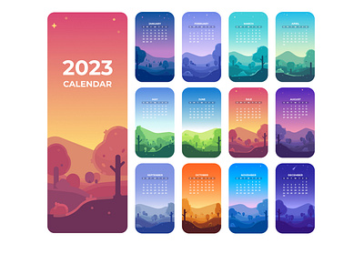 2023 Calendar 2023 autumn calendar flat illustration landscape seasons sky spring summer vector winter