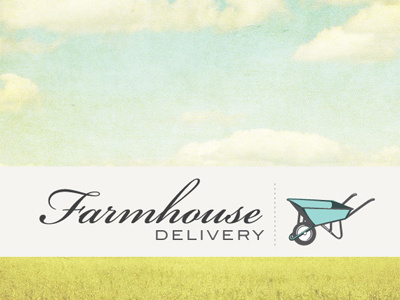 Farmhouse Delivery logo clouds design script vintage wheel borrow