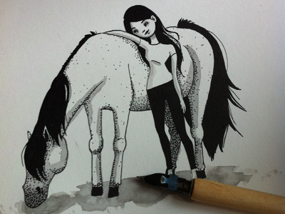 Girl <3 horse drawing illustration ink