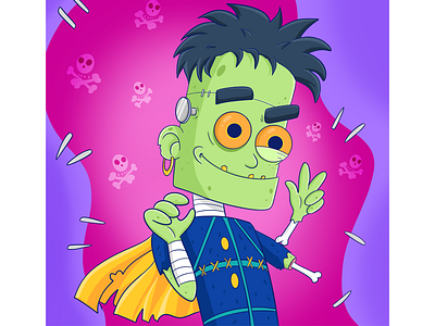 Zombie guy art cartoon cartooncharacter character characterdesign design drawing frankenstein guy illustration nft procreate skeleton superhero zombie