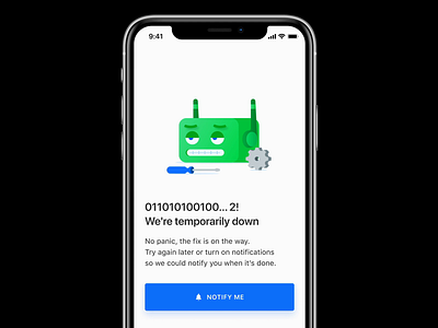 Downtime 502 after affects animation bugs character animation error error state face fix interaction ios mobile no connection robot server down technical problem ui ux
