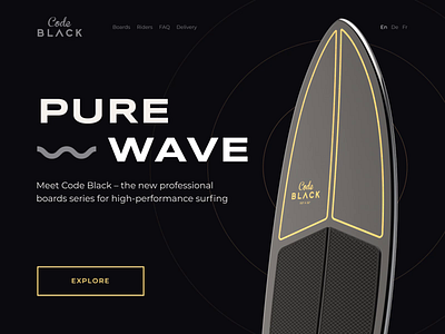 🏄 Code Black 3d after affects animation black cinema 4d homepage interaction interface landing page premium product card surfboard surfing typoraphy ui ux waves
