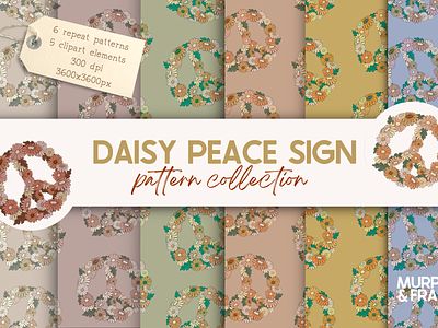 Peace Sign Retro Seamless Patterns and Clipart Graphics background clip art graphics digital paper floral clipart groovy pattern illustration peace sign graphics repeat pattern retro baby shower retro clipart retro flowers retro pattern seamless pattern surface pattern