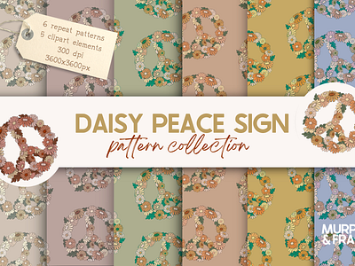 Peace Sign Retro Seamless Patterns and Clipart Graphics