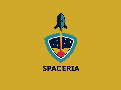 Spaceria Logo Template apollo branding design graphic rocket shield space spaceria vector vintage
