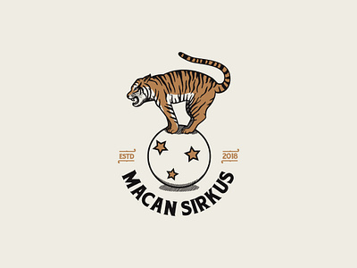 Macan Sirkus Logo Template ball branding cafe company corporate design graphic modern organization sircus stars tiger vector vintage