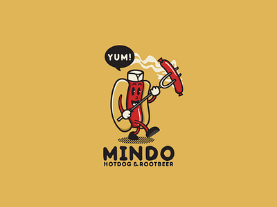 Mindo Hotdog Logo Template bar branding burger cafe company design engraving fastfood graphic hotdog junk food mascot logo mindo modern restaurant rootbeer shop vector vintage