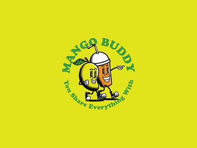 Mango Buddy Logo Template bar branding buddy cafe company cup design drink friendship fruit graphic mango mascot modern restaurant shop vector vintage