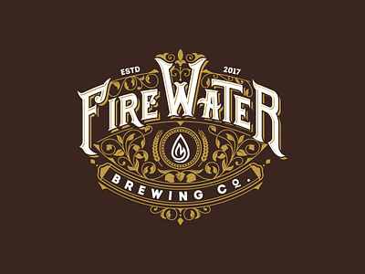 Firewater Brewing Co Logo. branding calligraphy decorative lettering illustration label design lettering logo typography vector vintage wine label design wine labels