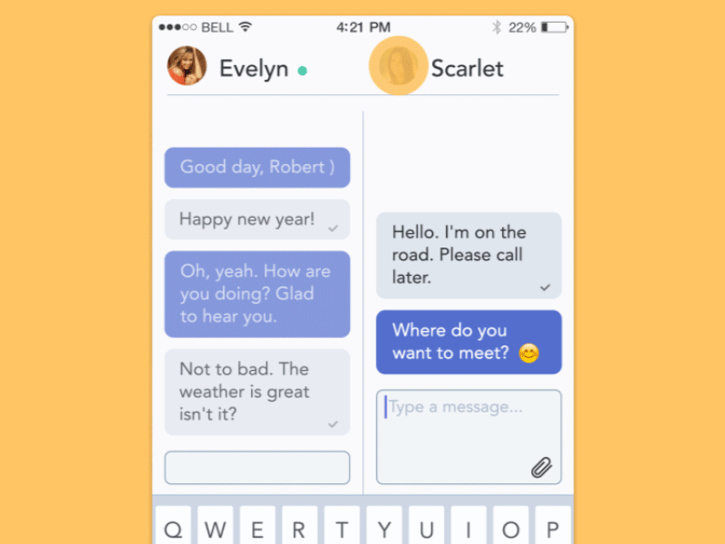 Two chats, one screen animation chat concept gif ios iphone messages ui