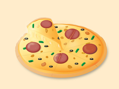 Pizza with salami and cheese 3d design graphic design illustration vector
