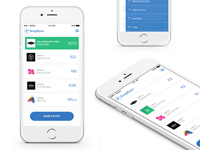 SnapScan android fintech flat iphone mobile money pay payment payment app payments retail scan shop snapscan ui ux