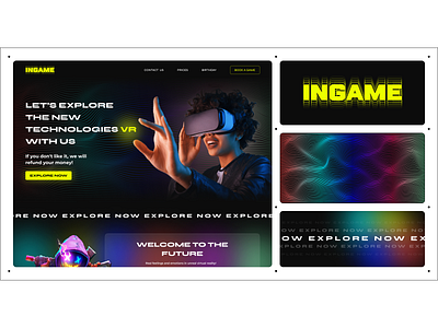 INGAME VR Club Concept dark dark ui design desktop figma graphic design illustrator landing logo photoshop ui uiux vr yellow