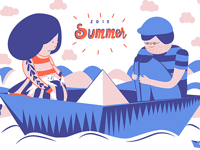 origami boat blue boat illustration orange origami summer vector