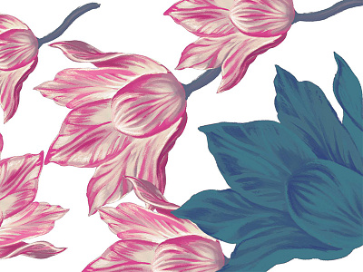 Tulips blue flowers illustration loretaisac pattern pink realist tulips