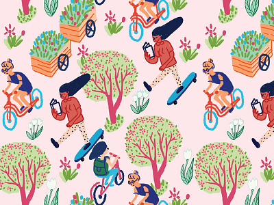 Spring Is Coming bicycle flowers skate spring trees