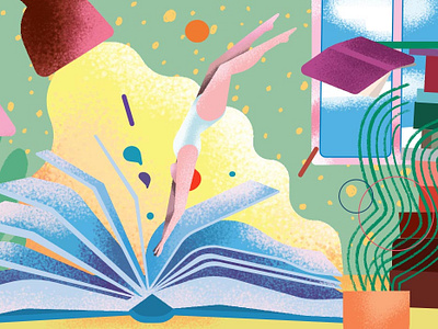 the library girl books editorial editorial illustration illustration library loretaisac reading scena9 swimming swimmingpool