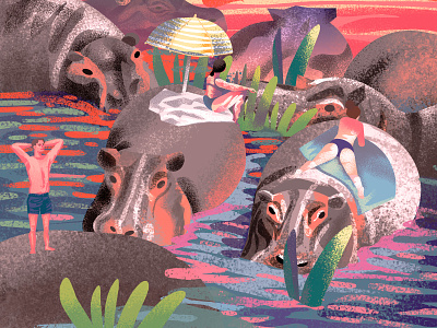 Hippos 2d beach hippos illustration loretaisac summer summertime