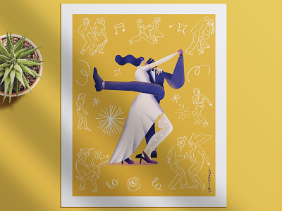 Dance 2d art print dance dancers drawing illustration loretaisac music party