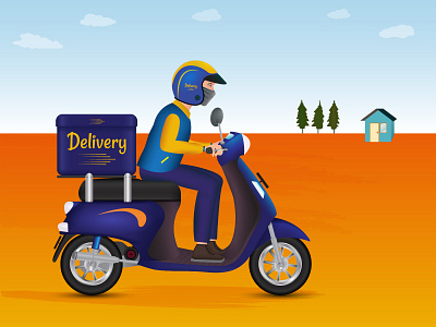 Delivery Service bring food cargo courier delivery delivery food delivery service design expedition express delivery freight forwarder graphic design illustration moped motor bike motorcicle scooter transportation travel vector vihicle