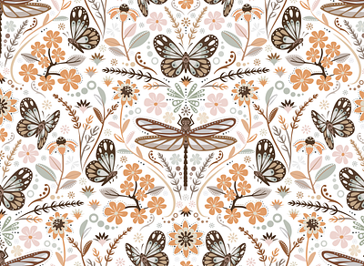 Boho Butterflies - seamless pattern boho butterfly design pattern seamless vector