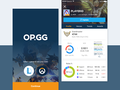 OP.GG - Overwatch card game graph hero overwatch player profile stat trends ui
