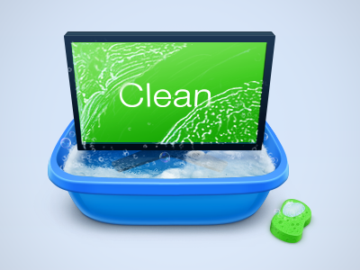 PC cleaner illustration/Icon 3d clean computer foam icon slick soap water