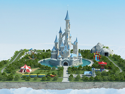 Landscape with Castle 3D Visualisation 3d max cg circus computer graphics illustration park realistic render train vray