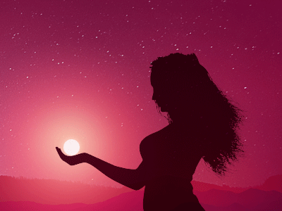 Sunset animation beaty dusk gif girl night realistic sexy stars sun wind woman