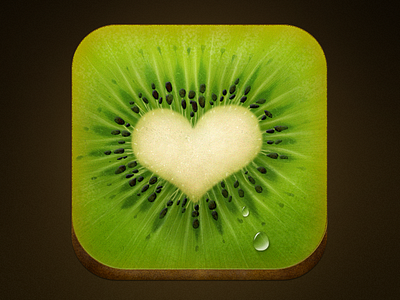 Even Kiwi has a Heart IOS Icon brown fresh fruit green heart icon ios ipad iphone juicy love realistic water drops