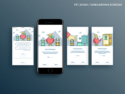 Onboarding screens for Pets zoom app illustration log onboarding screens pets sign