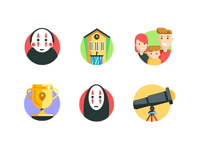 Icons family illustration no face man school telescope trophy