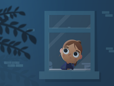 Tall Tales concept blue character design girl night window