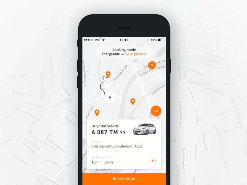 Design concept for car sharing app