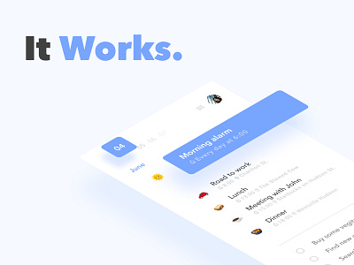It Works. - Calendar & Task management application blue bright calendar easy minimal mobile task ui