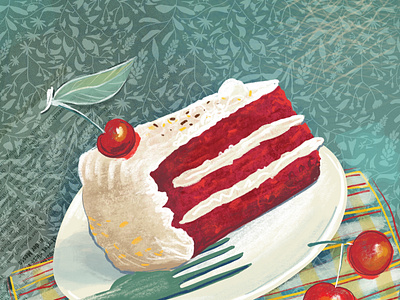 A piece of cake with cherry