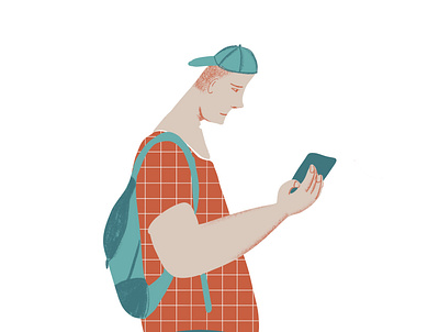 Train sketches - guy traveling with cellphone and rucksack book illustration character character design design digital sketch editorial graphic design guy illustration man people people illustration procreate sketch travel
