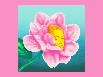 Dew design digital art digital painting fine art flower gold graphicdesign head icon illustration linework magnolia pink popart portrait sun surreal turquoise woman