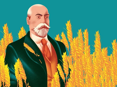 Historical portrait no.3 agriculture badge blue cereal character design digital art digital illustration gold graphicdesign history illustration landscape lettering minimalism romania sky wheat