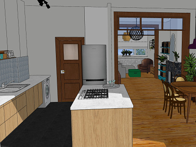 Apartment in Brussels, Kitchen and Dining Area 3d design floor plan home interior renovation