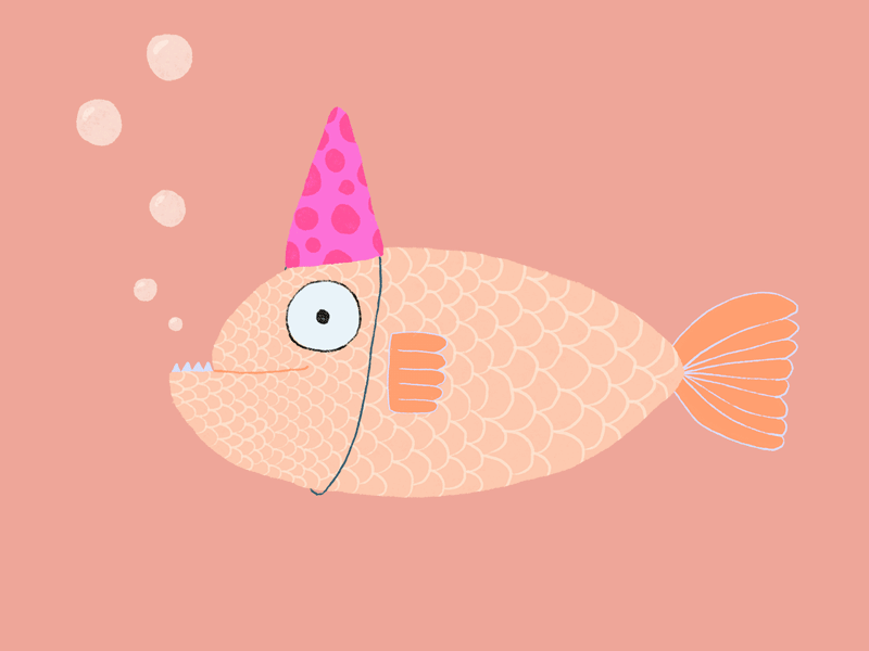 Party fish illustration animation character illustration children illustration colorfull digital illustration drawing fish illustration party procreate