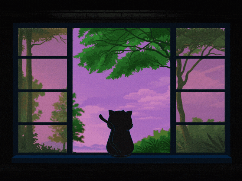 Cat Watching the World Go By 2d animation animation art animatorlife artwork cat in the window cat lovers cats of dribbble creative design cutekitty digital art graphic design motion design motion graphics