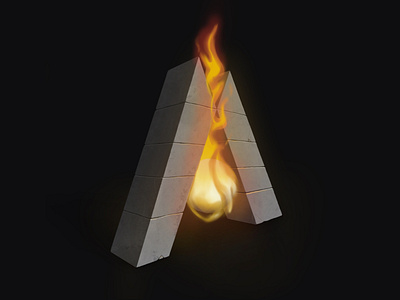 Letter_A alphabet cement design fire illustration procreate stone typography