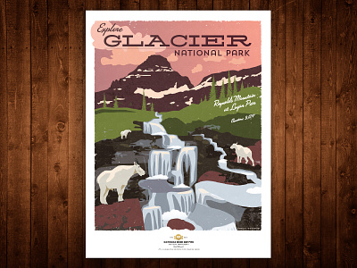 Glacier National Park Poster - Reynolds Mountain glacier illustration nationalpark poster typography vintage