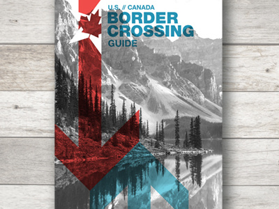 US // Canada Border Crossing Guide Cover banff national park canada cover design maple leaf moraine lake publication united states
